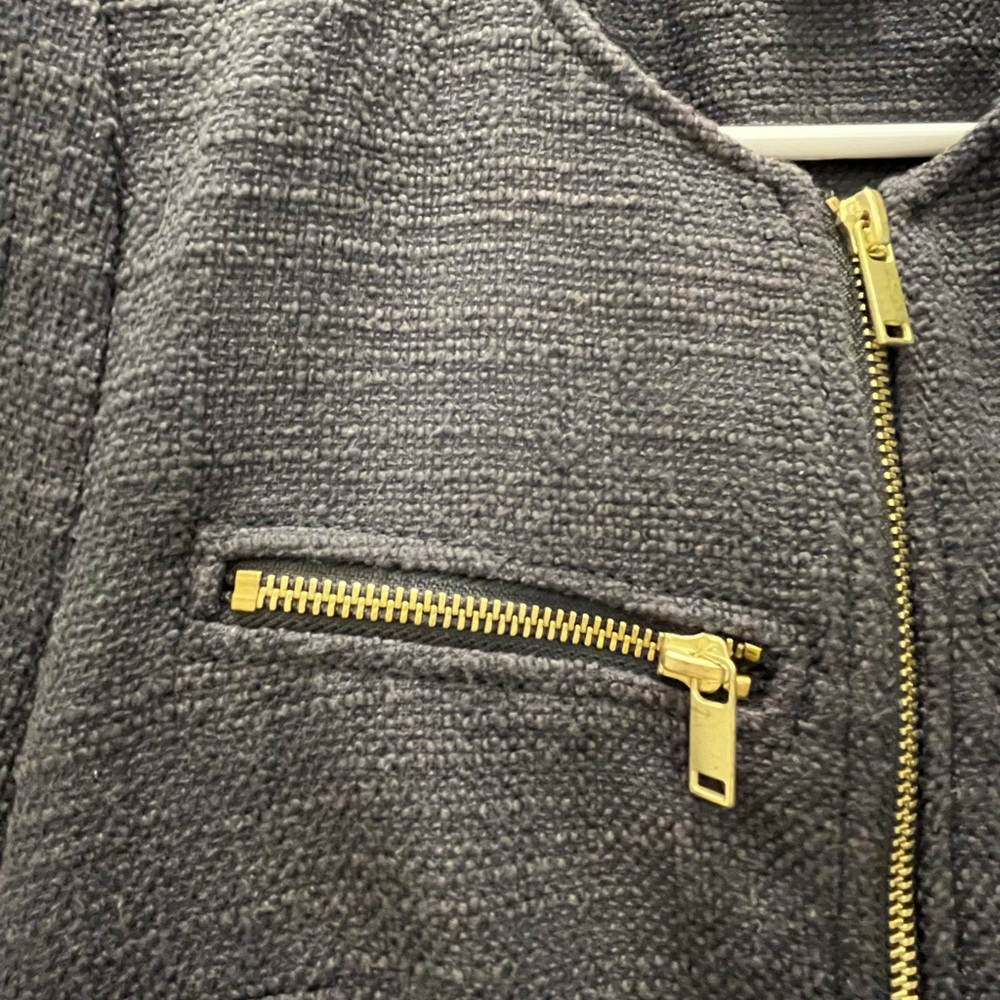 H&M Charcoal Textured Tweed Jacket Blazer with Gold Details - Picture 8 of 8